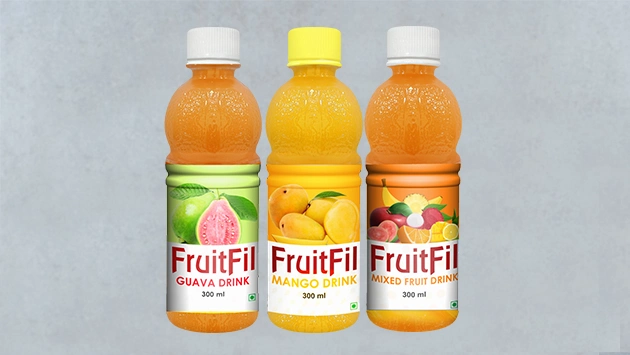 Mango, mixed fruit, guava, and lemon PET beverages